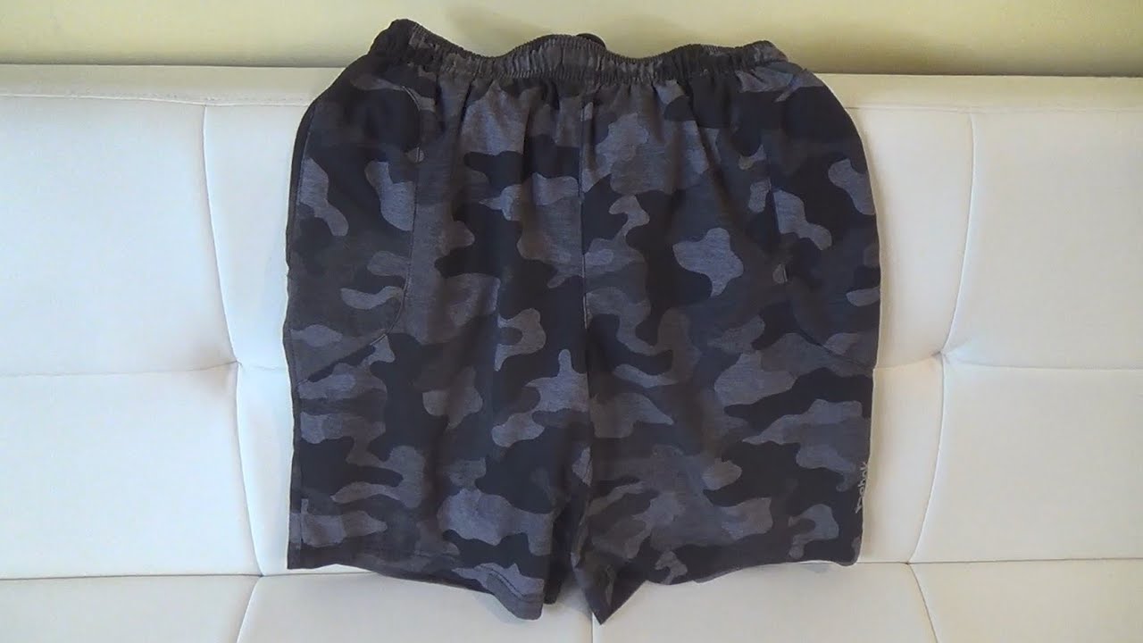 REEBOK MEN'S DRAWSTRING WORKOUT SHORT SHORTS CAMO CUSTOMER REVIEW AND CLOSE UP LOOK