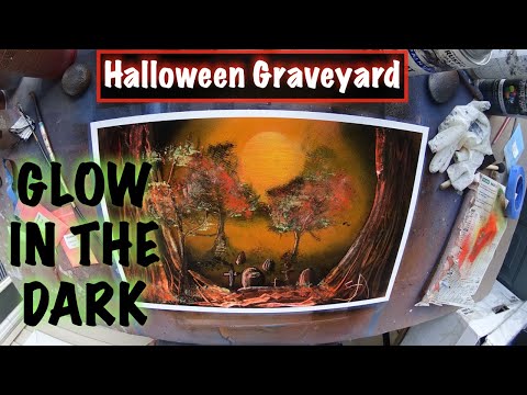 Spray Paint Art Techniques | Halloween Graveyard | GLOW IN THE DARK | by SenzuArt