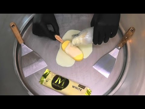 Magnum White Ice Cream Rolls | how to make fried Ice Cream with white Chocolate Popsicle | ASMR