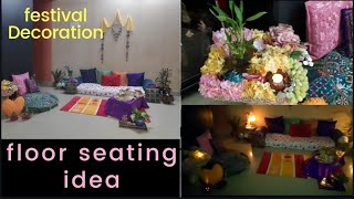 Rakhi Home Decoration |बिना सोफ़ा सजाएं अपना घर | Floor Seating Idea | Cushion diy |Thali Decoration
