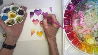 Easy Watercolor Valentine Card | Pastel Hearts & Gold Details