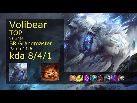 Volibear vs Gnar Top - BR Grandmaster 8/4/1 Patch 11.6 Gameplay
