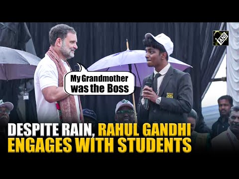Congress leader Rahul Gandhi takes questions from students despite continuous rain in Nilgiris