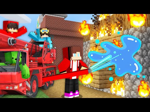 JJ & Mikey and Cash & Nico Became Firefighter in Minecraft - Maizen Challange