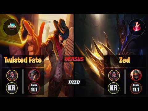 GrandMaster TWISTED FATE [Unsealed Spellbook] (Mid) VS  ZED - Grandmaster KR Patch 11.1
