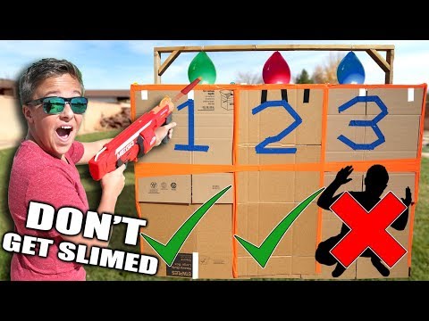 SLIME THE PERSON IN THE BOX!📦💦 Box Fort Slime Balloon Challenge