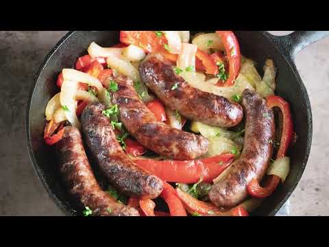 Grilled Beer Brats with Peppers and Onions