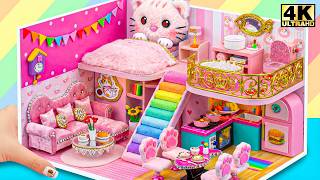 Download lagu Build Miniature Cat House Inside Cardboard Box with Cute Pink Room Decor 🌈❤️ | DIY Miniature House mp3