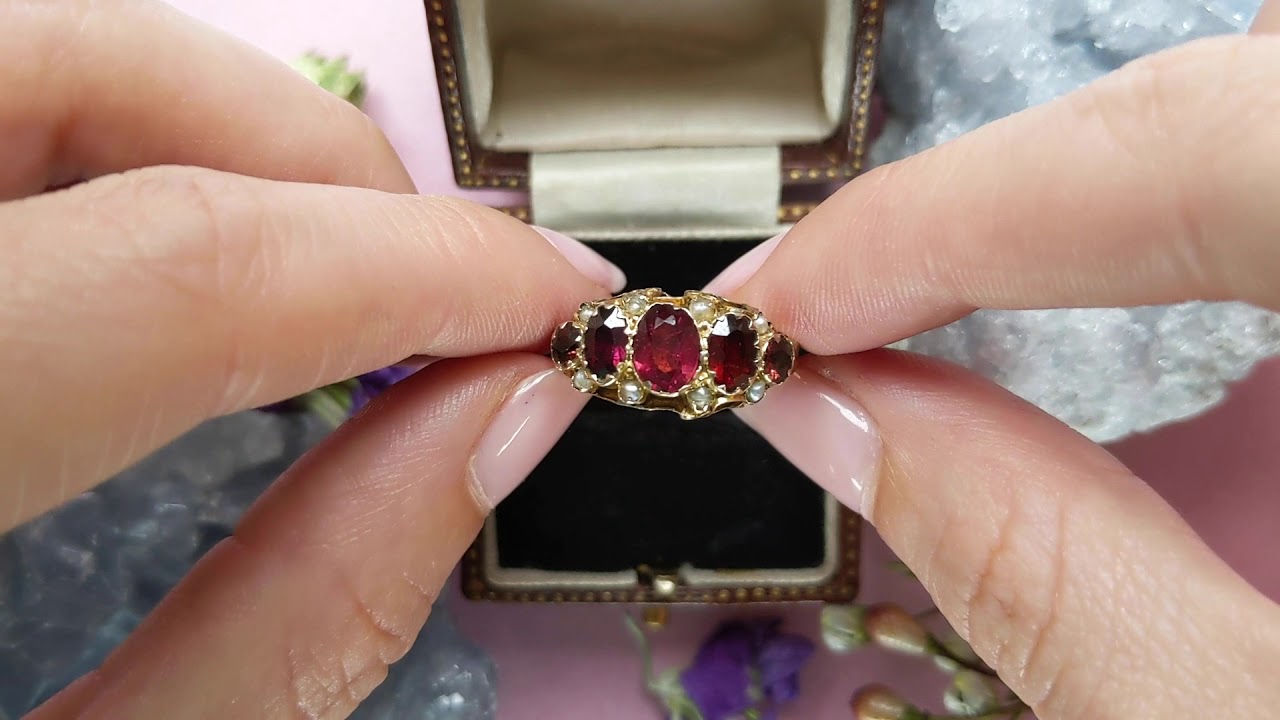 Antique 9ct Gold Five Stone Garnet Ring (1.32ct) #3292