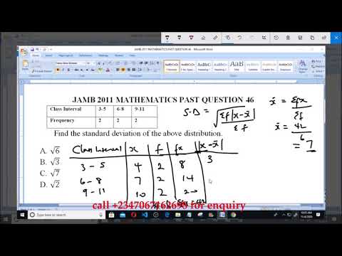 JAMB 2011 MATHEMATICS PAST QUESTION 46 Standard Deviation