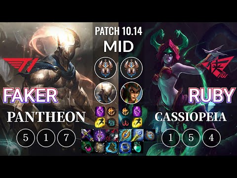 T1 Faker Pantheon vs RW Ruby Cassiopeia Mid - KR Patch 10.14