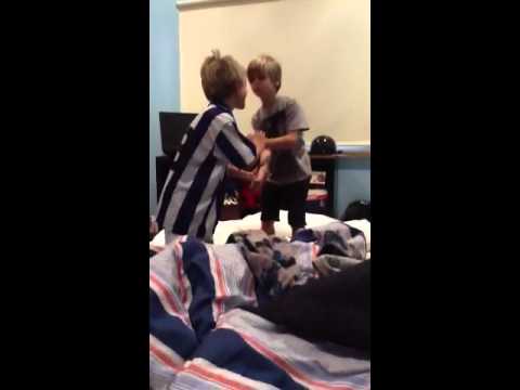 Two boys dancing at their sleepover