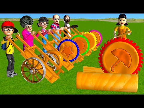 Scary Teacher 3D vs Squid Game Wooden Cart Carry Honeycomb Candy Saw Level Max 5 Times Challenge