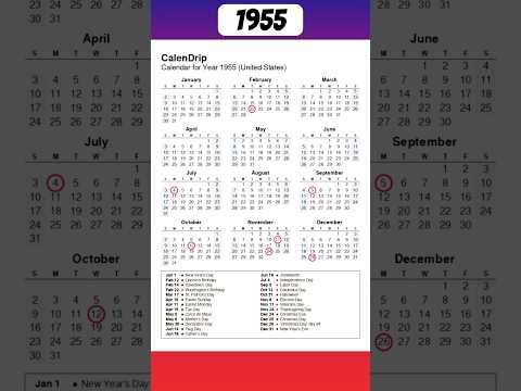 Calendar 1955 #monthsoftheyear #1955 #calendar