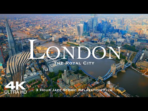 [4K] Best of LONDON 2025 🇬🇧 3 Hour Drone Aerial Piano & Saxophone Jazz Film | England United Kingdom
