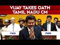 Vijay Oath Ceremony Vijay Takes Oath With 9 TVK Leaders Actor Trisha Rahul Gandhi Present