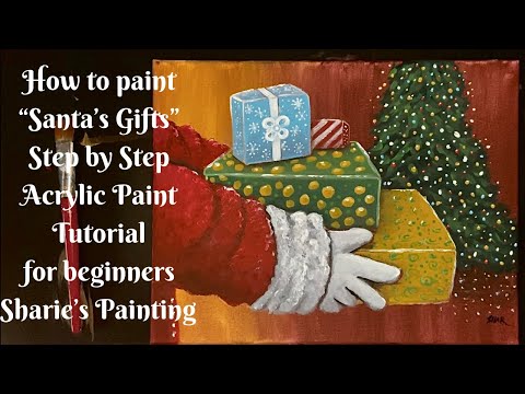 How to paint “Santa’s Gifts” Step by step acrylic paint tutorial for beginners