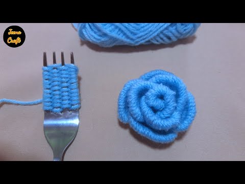 Amazing Woolen Flower Ideas with Fork | Hand Embroidery Design | DIY Wool Flower Sewing Hack