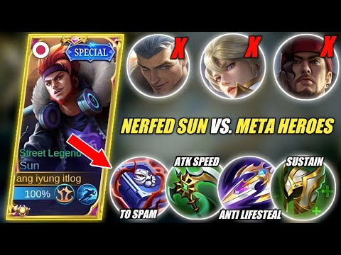 NERFED SUN VS. META HEROES | SUN BEST BUILD 2023 -MLBB🔥 #topglobal #mobilelegends #sun