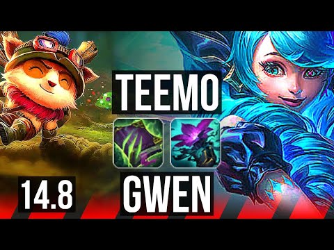 TEEMO vs GWEN (TOP) | Rank 2 Teemo, 1300+ games, Godlike, 13/4/9 | KR Challenger | 14.8