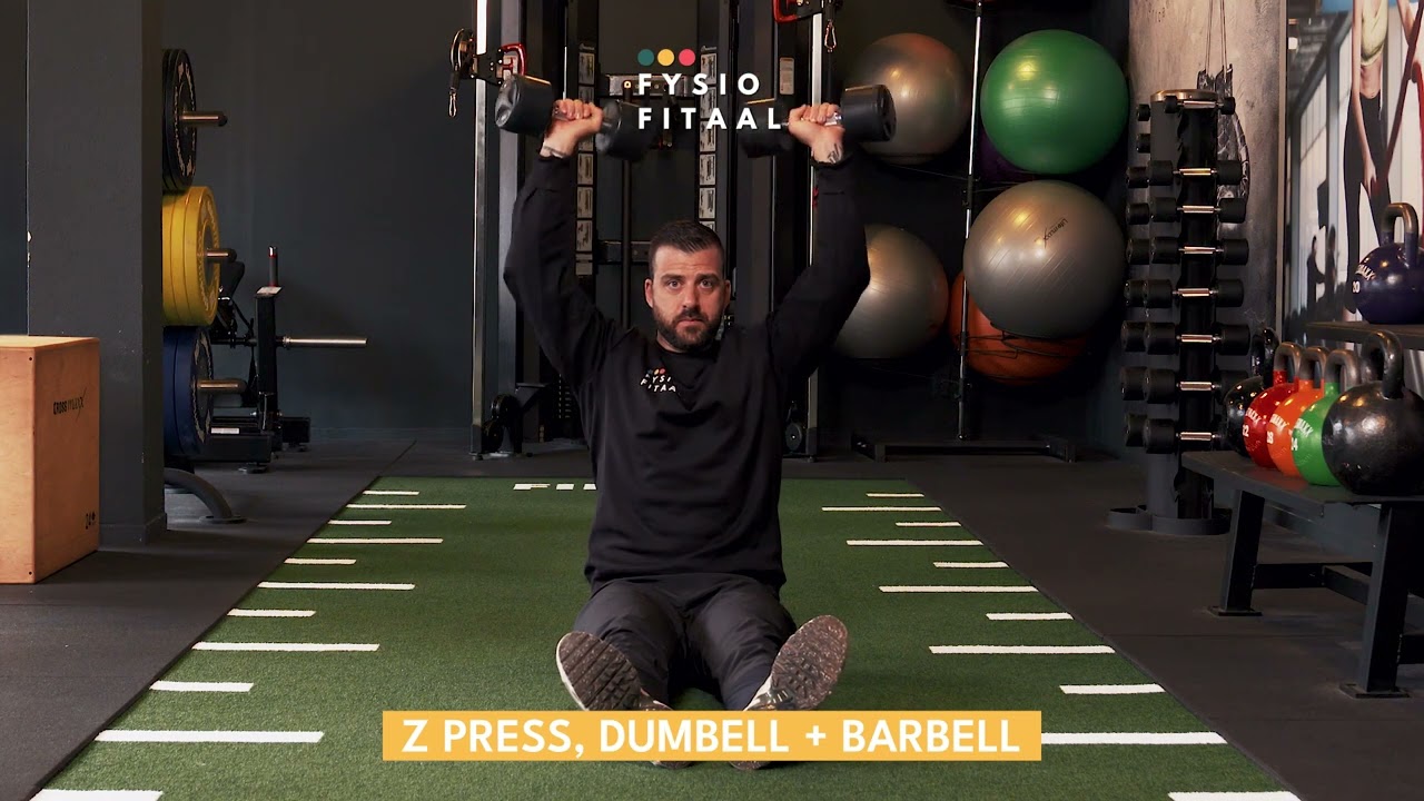 Video thumbnail: Z Press, dumbell + barbell — instructievideo