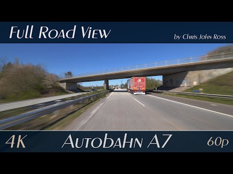 Autobahn (A7), Germany: RP Ohe Ost - Kreuz Rendsburg - "Rader Hochbrücke" - RS Hüttener Berge - 4K