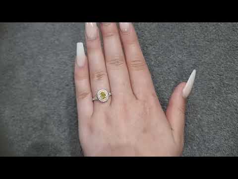 GIA 0.75ct Fancy Intense Yellow Oval Cut Diamond Halo Ring