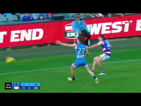 Qualifying Final Hostplus SANFL Snapshot - Central's Aiden Grace dribbles it through from boundary