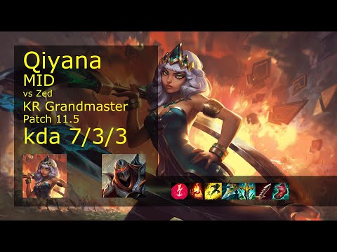 Qiyana vs Zed Mid - KR Grandmaster 7/3/3 Patch 11.5 Gameplay // [롤] 키아나 vs 제드 미드
