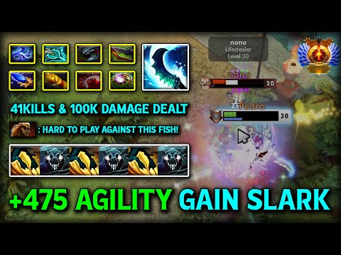 WTF 41KILLS & 100K DAMAGE DEALT LATE GAME SLARK With 400+ Agility Gain Facing Against Lifestealer