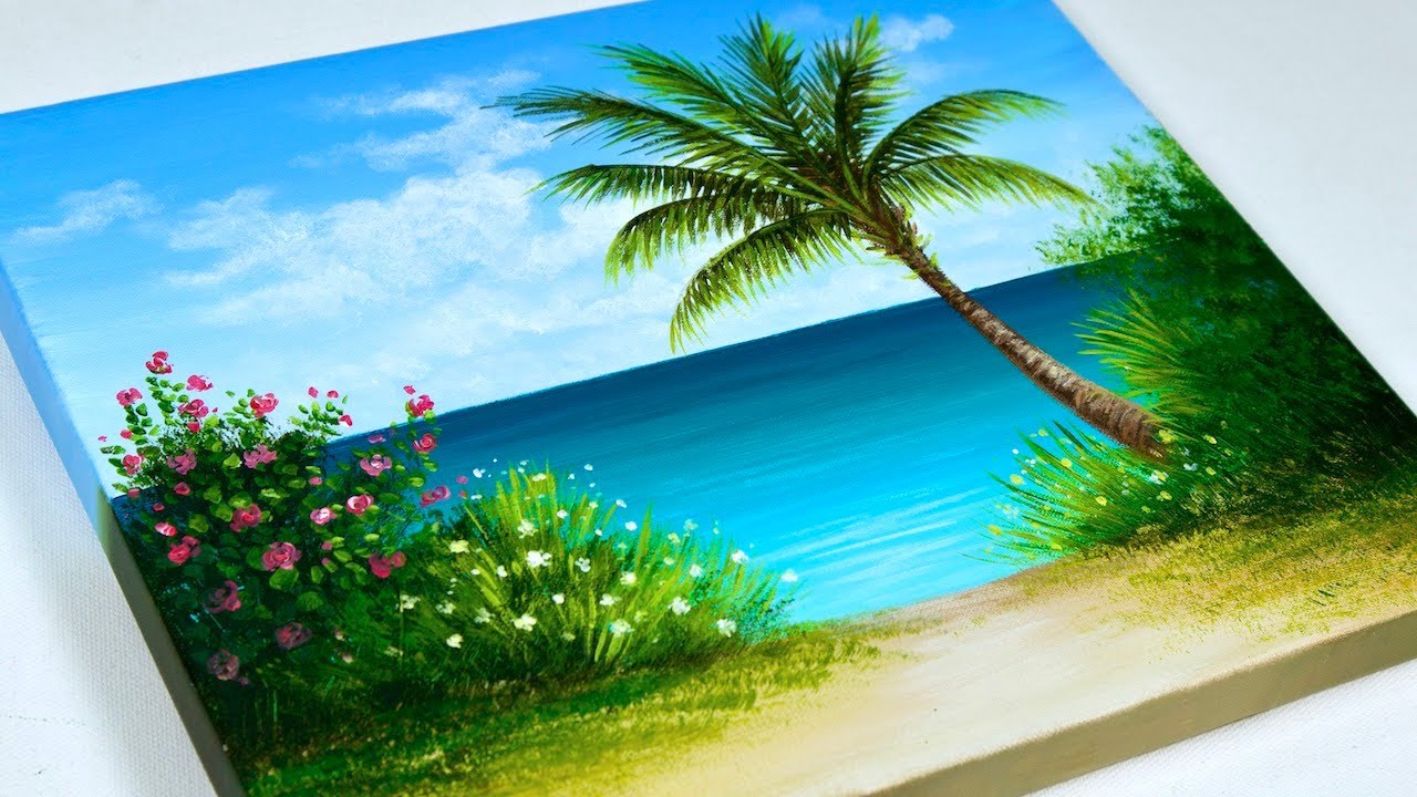 Seascape Painting | Tropical Beach Painting | Sea Painting in Acrylic