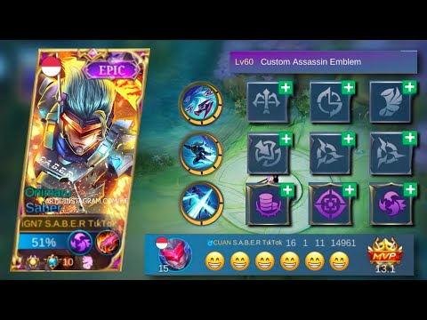 TOP 1 SABER 1HIT BUILD IN MIDLINE | TOP 1 SABER ONE SHOT BUILD & EMBLEM 2023 #mobilelegends