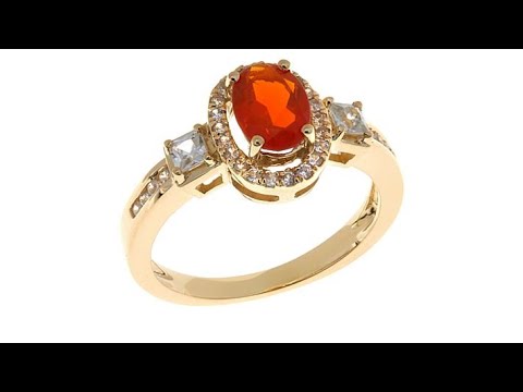 14K Yellow Gold Oval Gemstone and White Zircon Ring