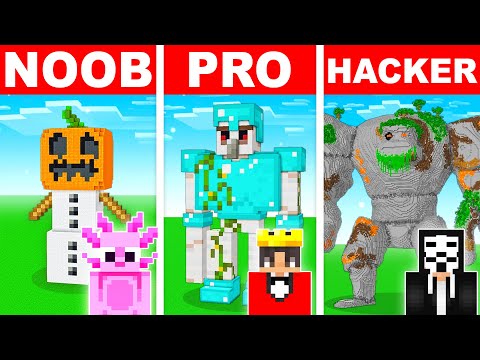 Mongo and Axy GOLEM STATUE Build Challenge in Minecraft!