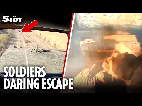 Soldier's death-defying leap as Russians attack Ukrainian vehicle