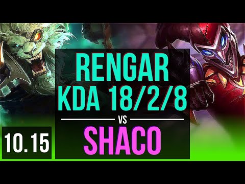 RENGAR vs SHACO (JUNGLE) | 1.5M mastery points, KDA 18/2/8, Triple Kill | TR Challenger | v10.15