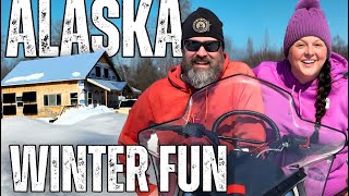 Off Grid Alaska Cabin - Winter Fun in the Sun Before it All Melts