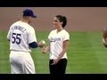 Olivia Munn Throws First Pitch at Dodger Stadium ...