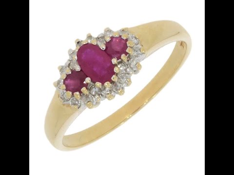 CH978 Pre Owned 9ct Yellow Gold Ruby And Diamond Cluster Ring Video