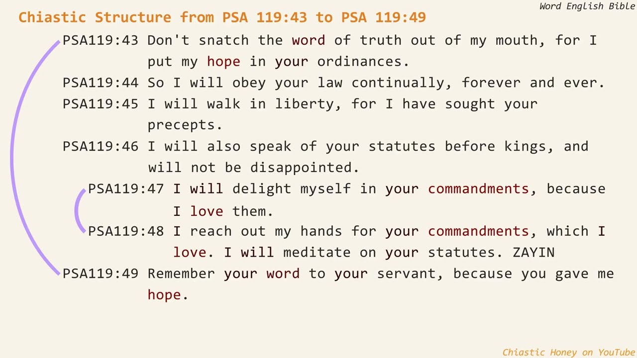 Chiastic Structure from Psalm 119:43 to Psalm 119:49 in World English Bible