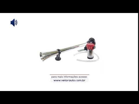 OUÇA O SOM DA BUZINA VT301C - BUZINA GRANDE CROMADA 12V VETOR