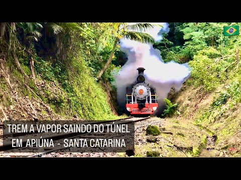 (AUMENTE O VOLUME) - Trem a vapor saindo do túnel em (Subida) Apiúna-SC