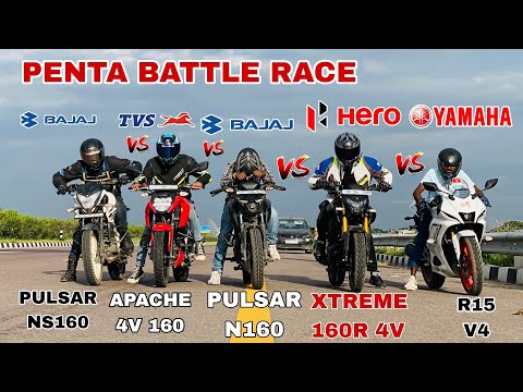 R15 v4 vs pulsar n160 vs pulsar ns160 vs apache 160 4v vs xtreme 160r 4v [ penta battle race ]