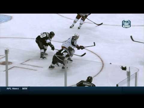 Dustin Brown charging on Ryan Murray Columbus Blue Jackets vs LA Kings  2/6/14 NHL Hockey.