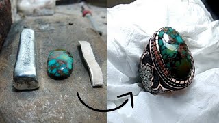 process of making carved silver rings for persian turquoise