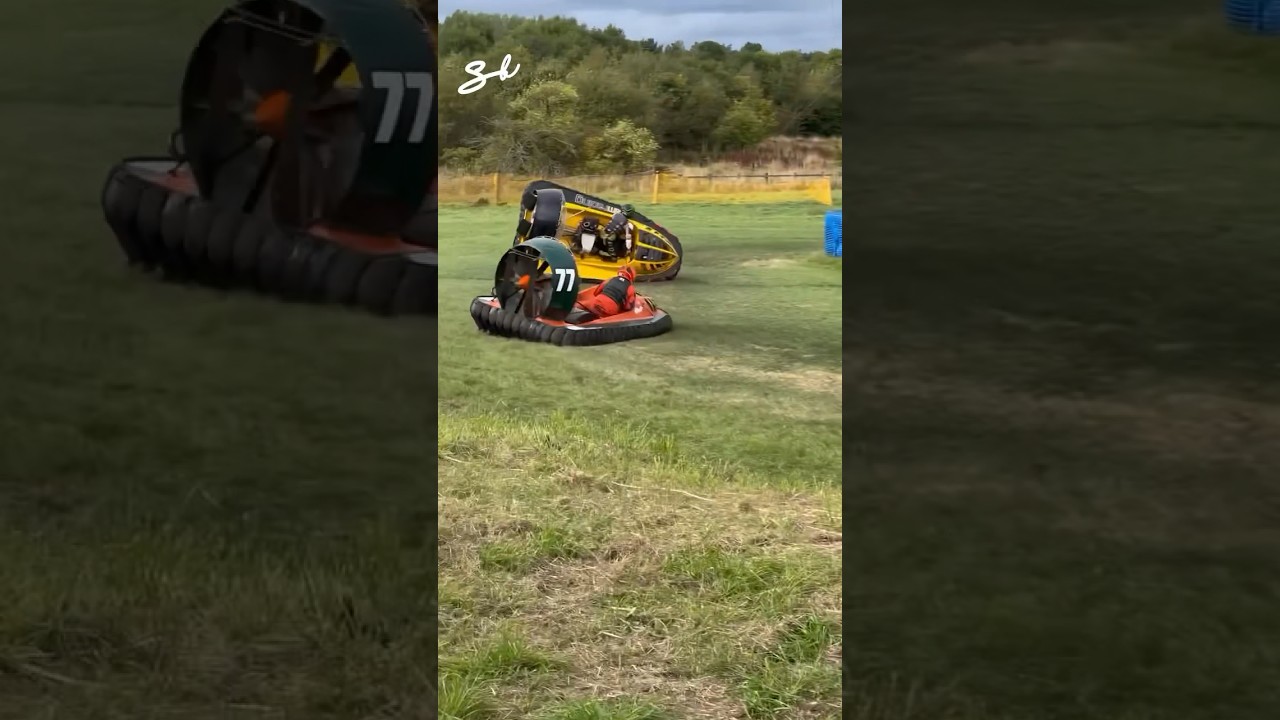 Imagine flying around a corner at 80mph with no brakes…😳😂 #hoverracing #sports #hovercraft