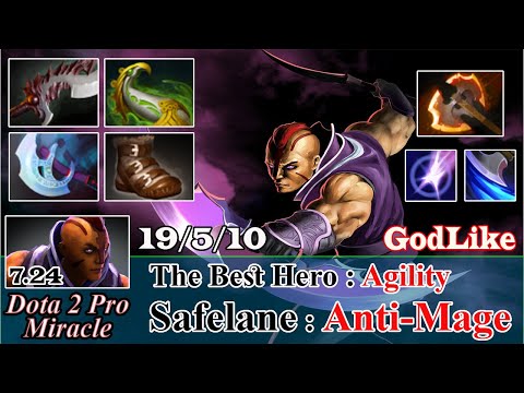 Anti-Mage Offlane Rampage 19 Kill - Dota 2 Pro Miracle Spotlight Gameplay Patch 7.24 - Dota 2 Pro