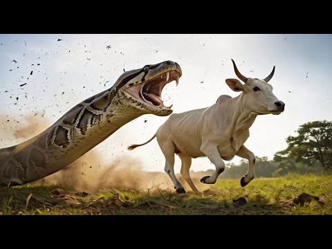 Tapferes heroisches Rettungsteam rettet tapfere Mutterkuh vor Python-Angriff