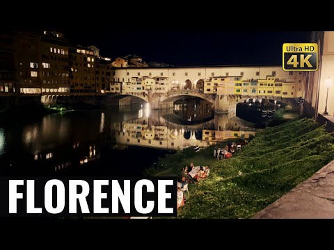 Florence Italy (by night) walking tour in 4k - Tuscany
