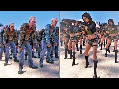 Chicks with AK-47 vs Horde of Zombies - Ultimate Epic Battle Simulator UEBS